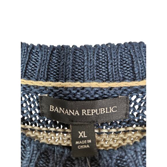 NEW Banana Republic XL Navy Striped Linen Relaxed Sweater Coastal Nautical - Picture 5 of 5